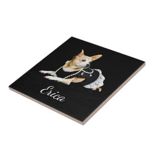Cute Chihuahua Dog Tan Brown Black Elegant Art Ceramic Tile
