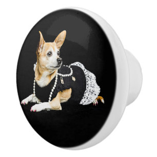 Cute Chihuahua Dog Tan Brown Black Elegant Ceramic Knob