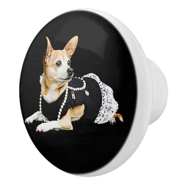 Cute Chihuahua Dog Tan Brown Black Elegant Ceramic Knob (Right)
