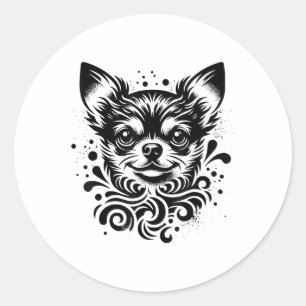 Cute Chihuahua Dog Vintage Tattoo Art _2 Classic Round Sticker