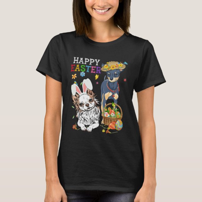 Cute Chihuahua Dogs With Easter Egg Basket Easter  T-Shirt (Front)