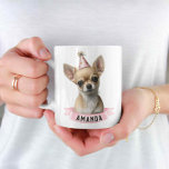 Cute Chihuahua Girly Pink Birthday with Name Sweet Coffee Mug<br><div class="desc">Introducing our Cute Chihuahua Girly Pink Birthday with Name Mug! This super cute and adorable mug features a delightful illustration of a chihuahua wearing a pink party hat. A customisable pink banner under the design allows for any name to be added in the font and colour of your choice, making...</div>