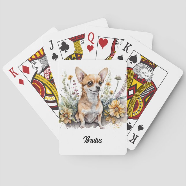 Cute Chihuahua in Flowers Playing Cards (Back)