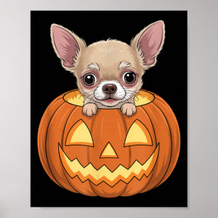 Cute Chihuahua In Pumpkin Funny Dog Halloween Poster