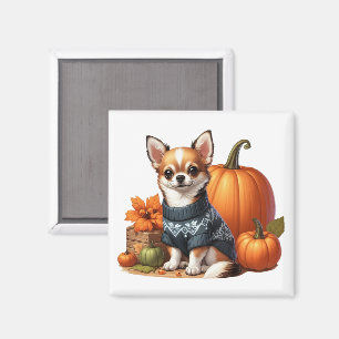 Cute Chihuahua in Sweater with Pumpkins  Magnet