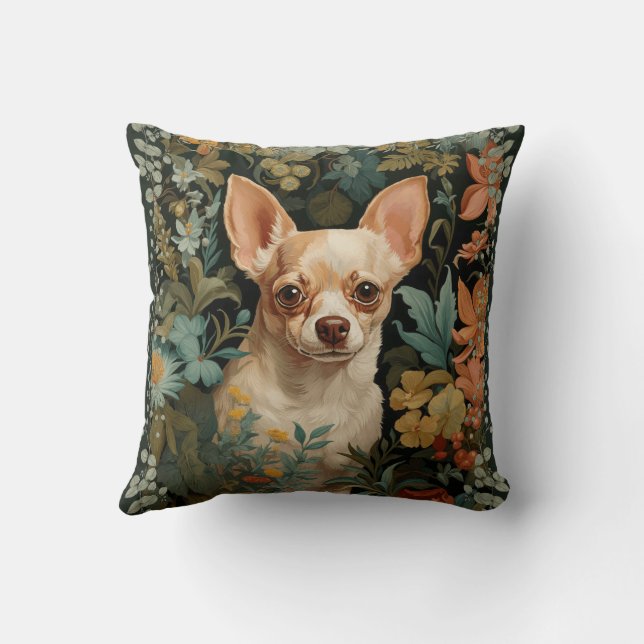 Cute Chihuahua in William Morris Style Garden Cushion (Back)