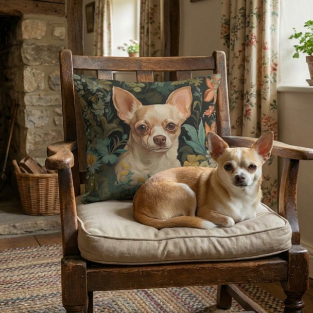 Cute Chihuahua in William Morris Style Garden Cushion (Creator Uploaded)