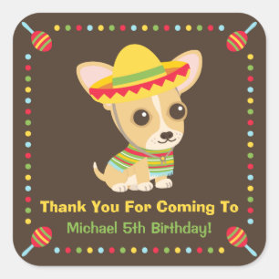 Cute Chihuahua Mexican Kids Fiesta Party Stickers