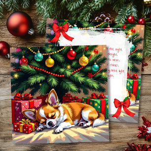 Cute Chihuahua Napping Under the Christmas Tree Holiday Card