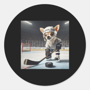 Cute Chihuahua On Ice For Hockey And Chihuahua Fan Classic Round Sticker