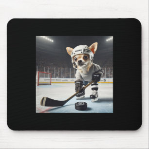 Cute Chihuahua On Ice For Hockey And Chihuahua Fan Mouse Pad