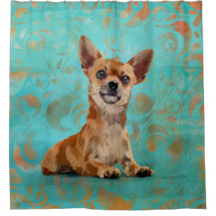 Cute Chihuahua on Paisley Pattern Shower Curtain