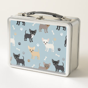 Cute Chihuahua Pattern Blue Metal Lunch Box