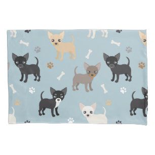 Cute Chihuahua Pattern Blue Pillowcase