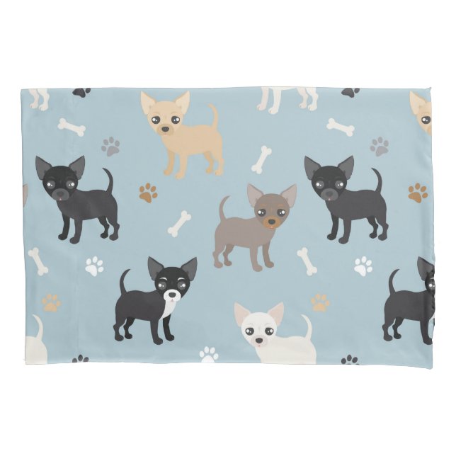 Cute Chihuahua Pattern Blue Pillowcase (Front)