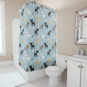 Cute Chihuahua Pattern Blue Shower Curtain