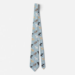 Cute Chihuahua Pattern Blue Tie