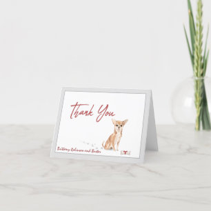 Cute Chihuahua Pet Dog Personalise Bone Ribbon Thank You Card