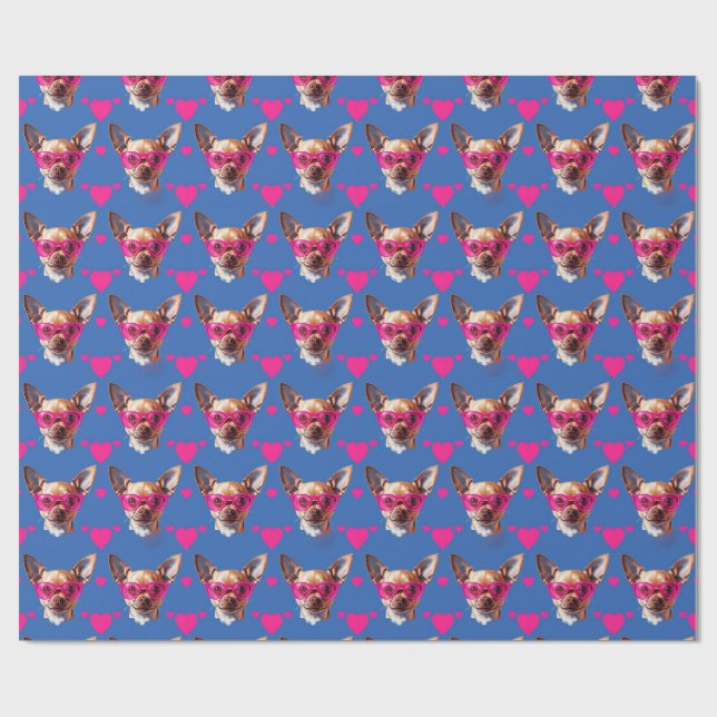 Cute Chihuahua Pink Sunglasses Wrapping Paper (Flat)