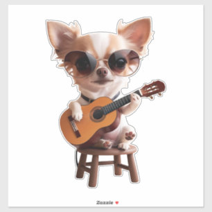 cute chihuahua playing classical guitar cartoon fu