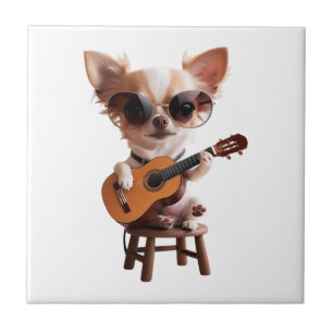 cute chihuahua playing classical guitar cartoon fu ceramic tile