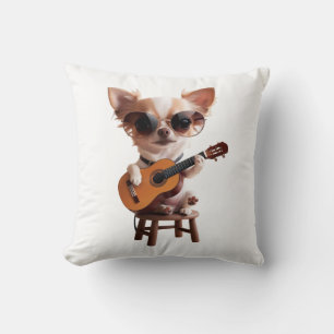 cute chihuahua playing classical guitar cartoon fu cushion