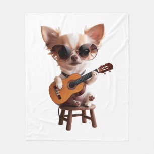 cute chihuahua playing classical guitar cartoon fu fleece blanket