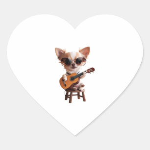 cute chihuahua playing classical guitar cartoon fu heart sticker