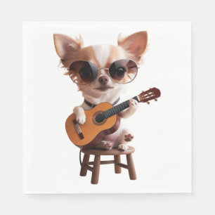 cute chihuahua playing classical guitar cartoon fu napkin