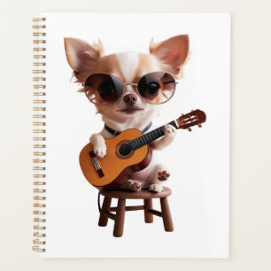 cute chihuahua playing classical guitar cartoon fu planner
