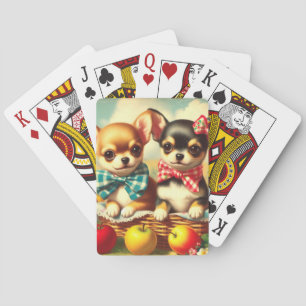 Cute Chihuahua Puppies Playing Cards