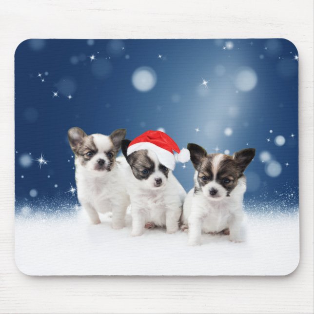Cute Chihuahua Puppies with Santa Hat Christmas Mouse Pad (Front)
