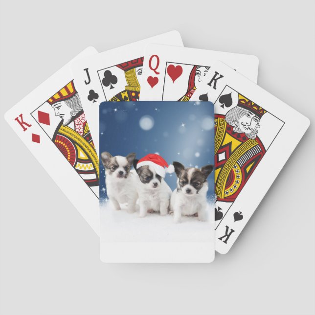 Cute Chihuahua Puppies with Santa Hat Christmas Playing Cards (Back)
