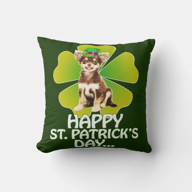 Cute Chihuahua  Puppy Hat St. Patrick Day Cushion (Front)