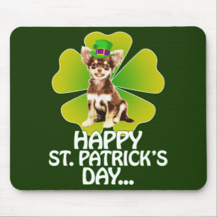 Cute Chihuahua Puppy Hat St. Patrick Day Mouse Pad
