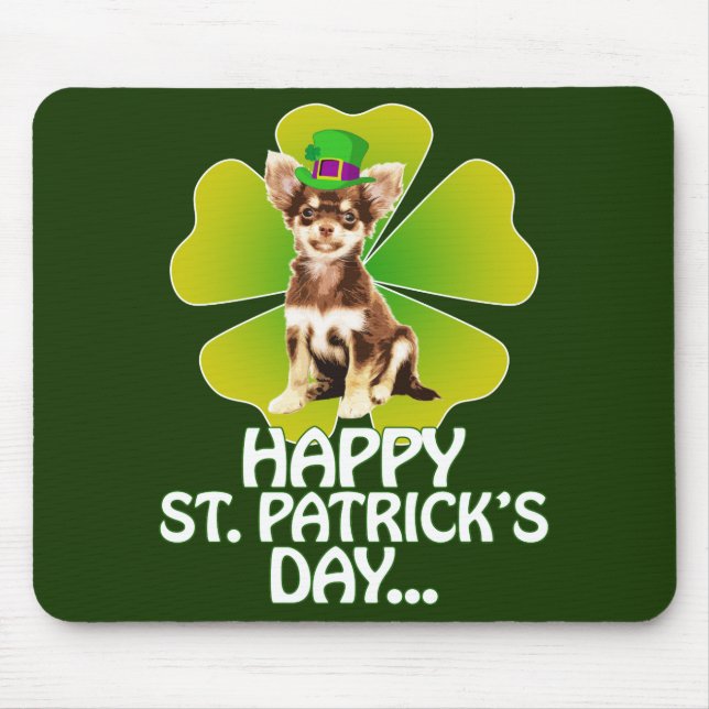 Cute Chihuahua Puppy Hat St. Patrick Day Mouse Pad (Front)