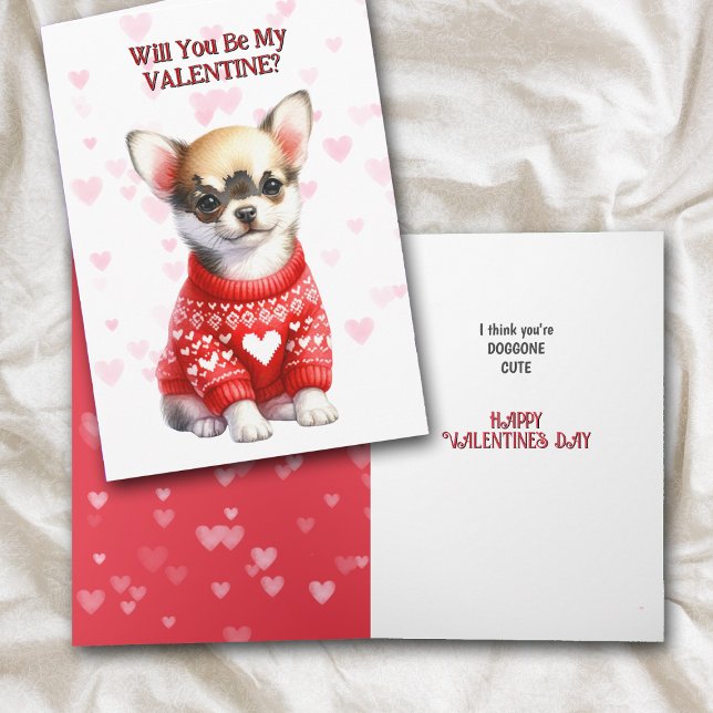 Cute Chihuahua Puppy in Sweater Valentine Holiday Card (Creator Uploaded)
