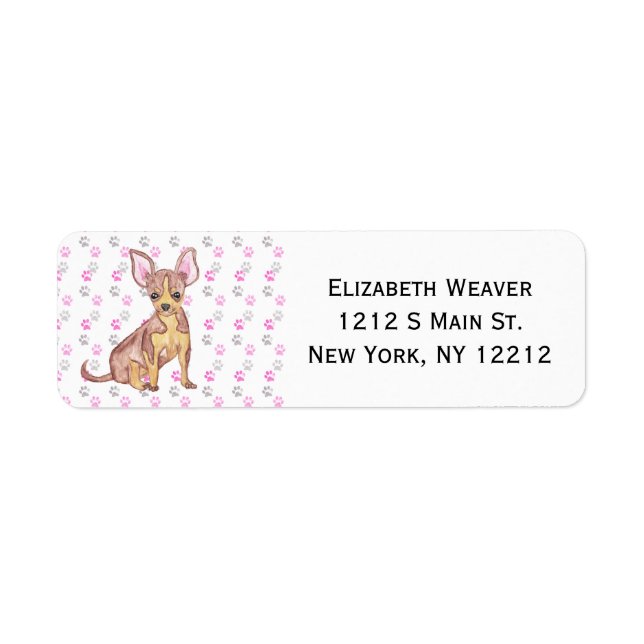 Cute Chihuahua Puppy in Watercolor and Paw Prints Return Address Label (Front)