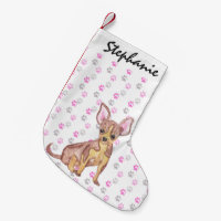 Cute Chihuahua Puppy in Watercolor and Paw Prints