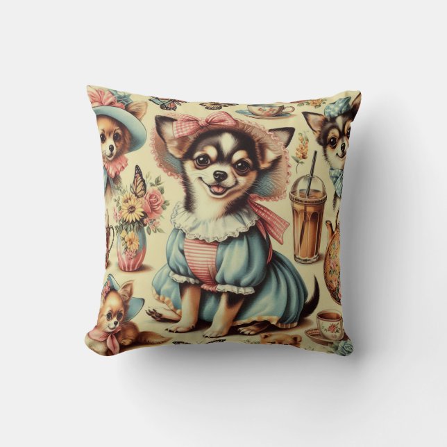 Cute Chihuahua Puppy Painting Cushion (Front)