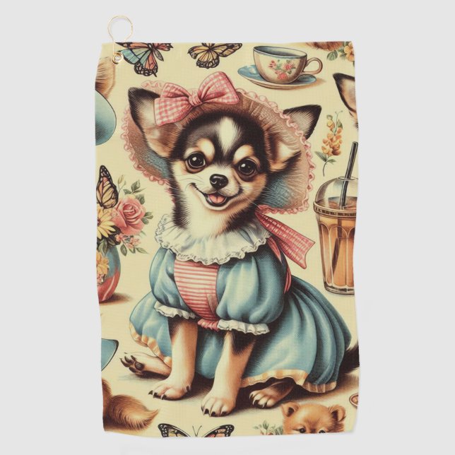 Cute Chihuahua Puppy Painting Golf Towel (Front)