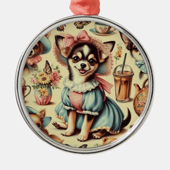 Cute Chihuahua Puppy Painting Metal Ornament (Front)