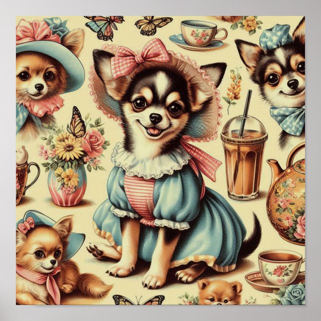 Cute Chihuahua Puppy Painting Poster (Front)