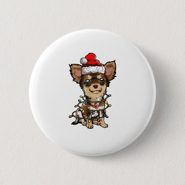 Cute Chihuahua Santa Christmas Tree Lights Xmas Do 6 Cm Round Badge (Front)