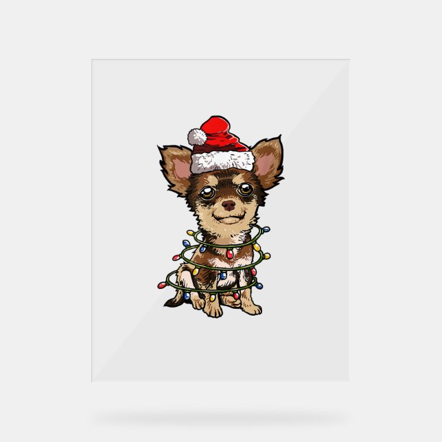 Cute Chihuahua Santa Christmas Tree Lights Xmas Do Acrylic Sign (Front)