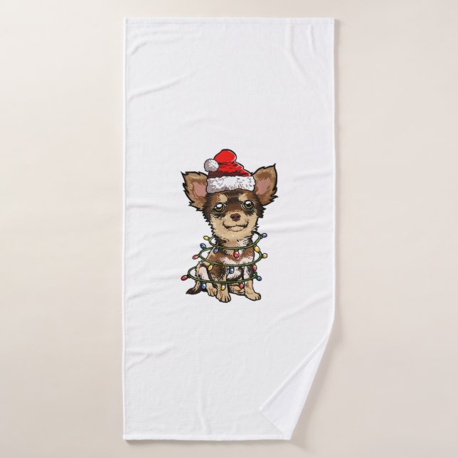 Cute Chihuahua Santa Christmas Tree Lights Xmas Do Bath Towel (Bath Towel)