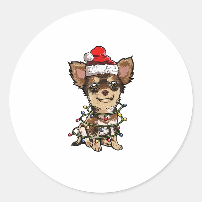 Cute Chihuahua Santa Christmas Tree Lights Xmas Do Classic Round Sticker (Front)