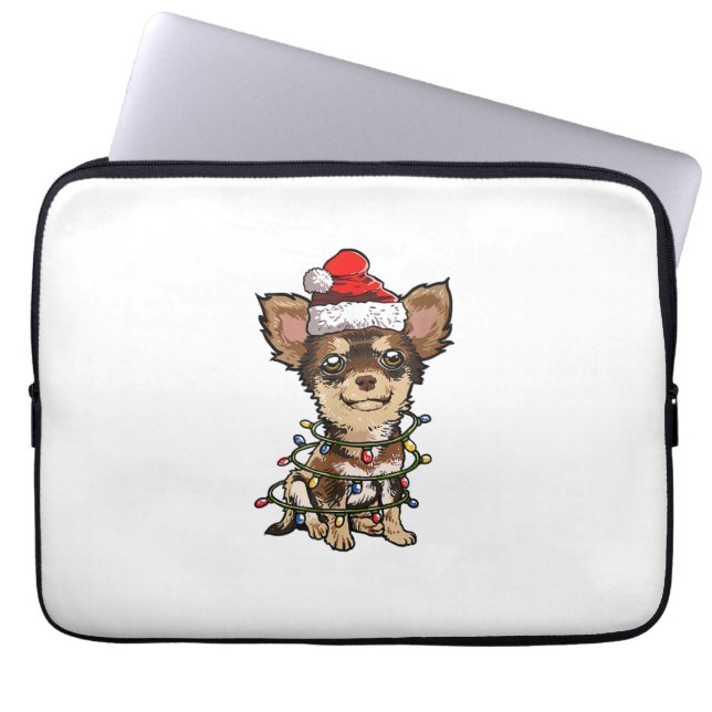 Cute Chihuahua Santa Christmas Tree Lights Xmas Do Laptop Sleeve (Front)