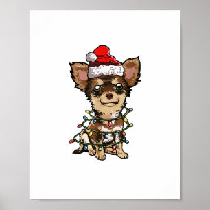 Cute Chihuahua Santa Christmas Tree Lights Xmas Do Poster