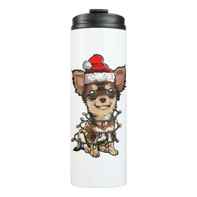 Cute Chihuahua Santa Christmas Tree Lights Xmas Do Thermal Tumbler (Front)